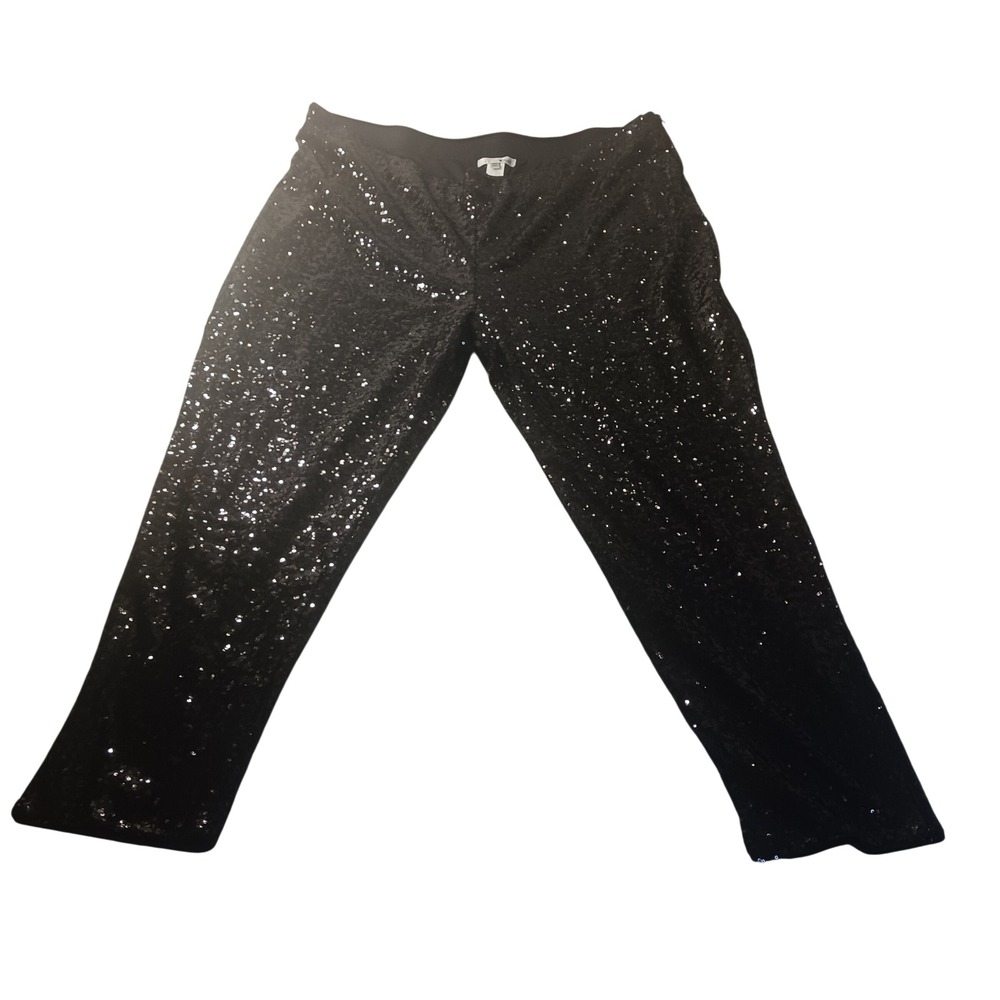 WD·NY‎ Sequin Straight Leg Pants RN111745 Womens 3X Black Festival Quiet Luxury